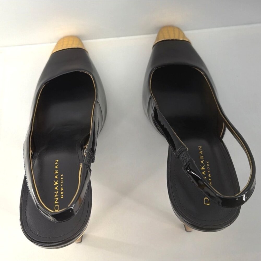 Donna Karan New York Savita Slingback Heels Black Gold Cap Toe Pumps Size 8.5 - Picture 5 of 14